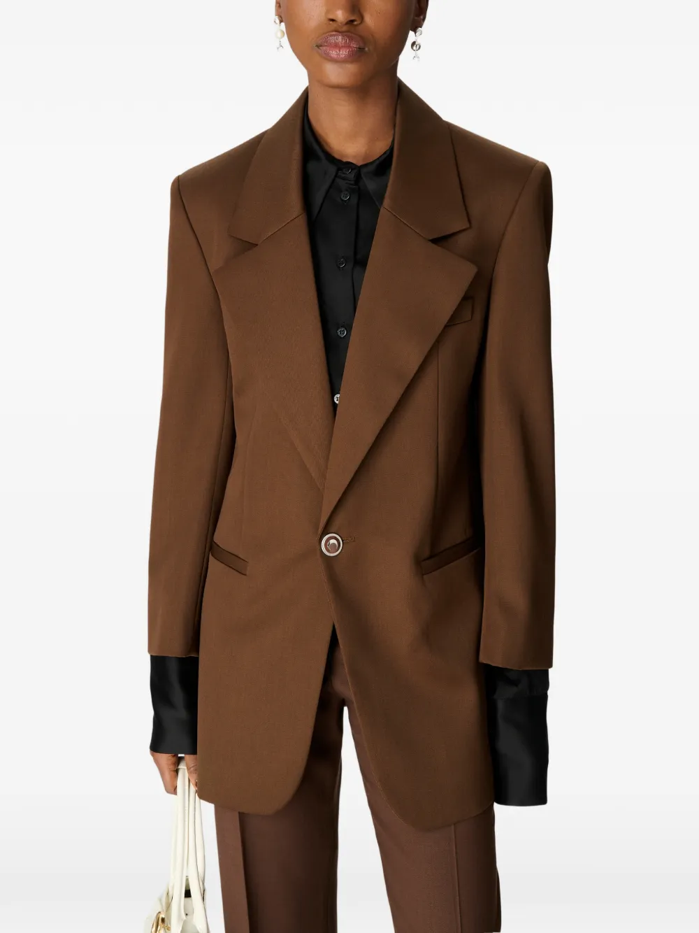Marine Serre Wool Boxy Blazer In Brown