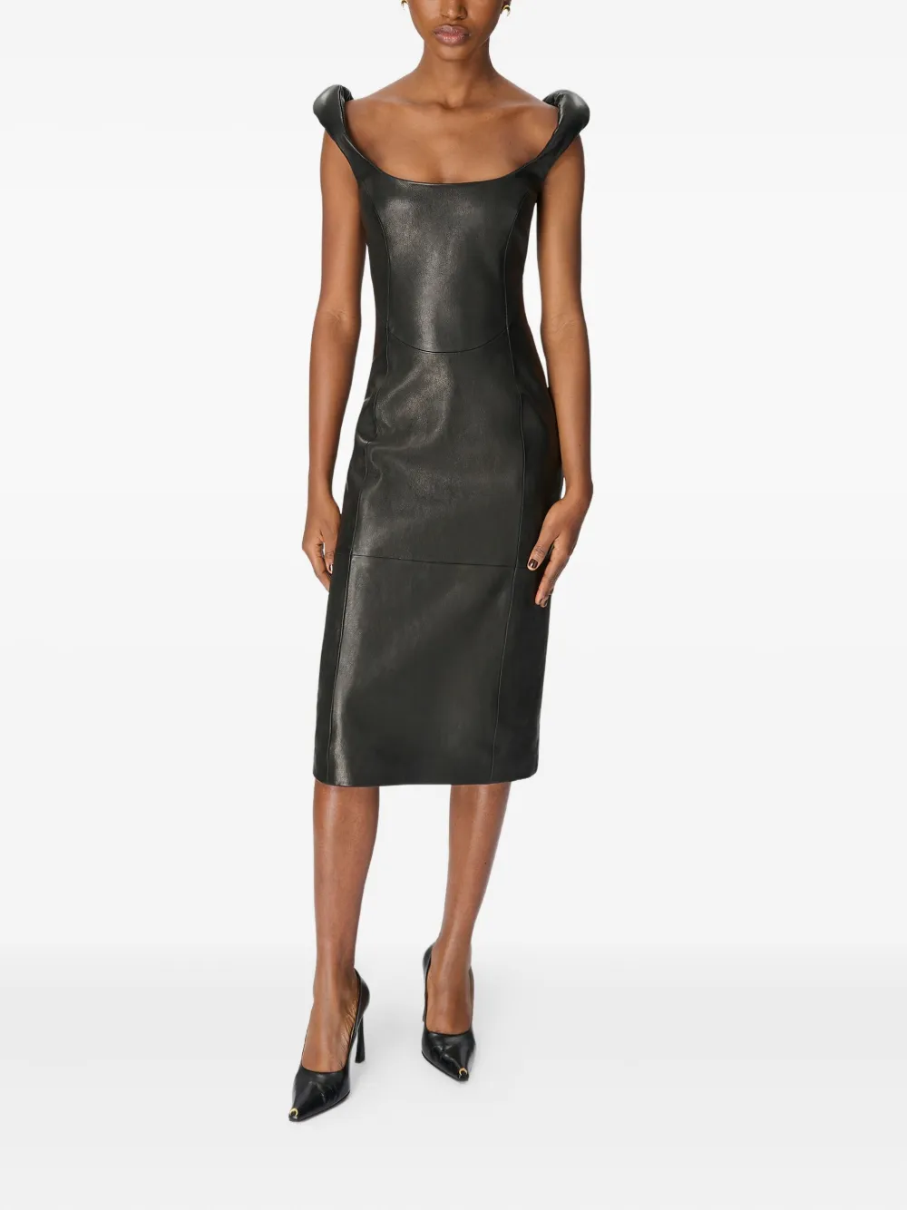 Marine Serre Glossy Moon Leather Midi Dress In Black
