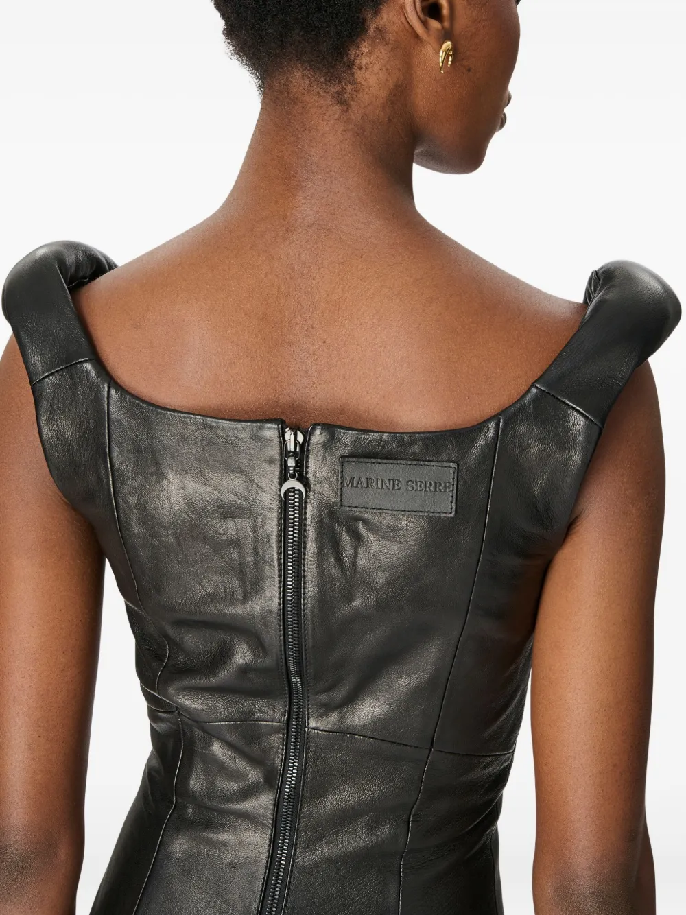 Marine Serre Glossy Moon Leather Midi Dress In Black