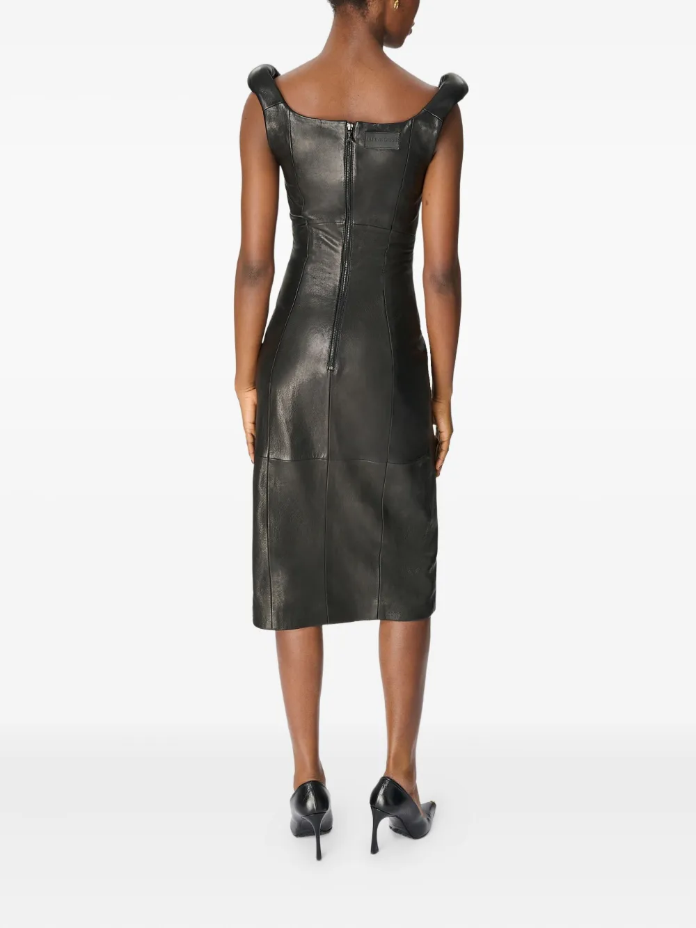 Marine Serre Glossy Moon Leather Midi Dress In Black