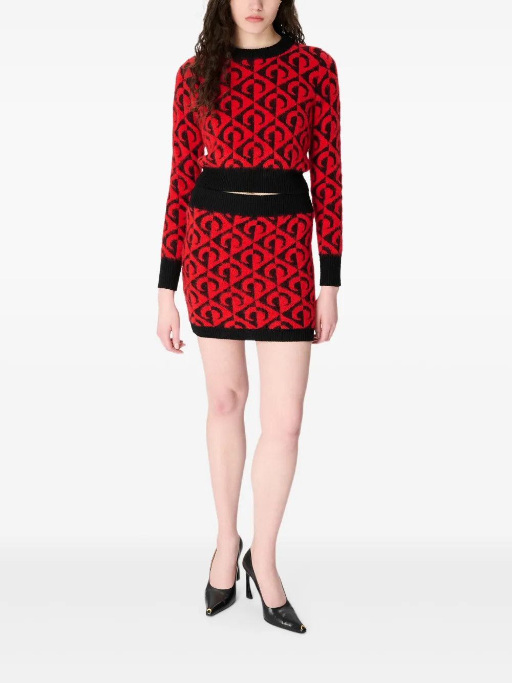 Marine Serre Moon lozenge-knit miniskirt - Rood