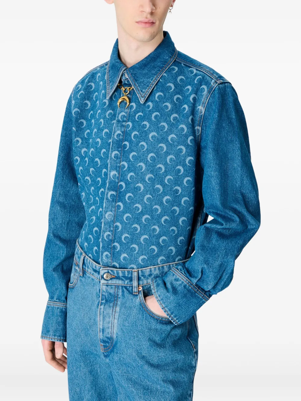 Marine Serre Moon Laser Denim Shirt In Blue