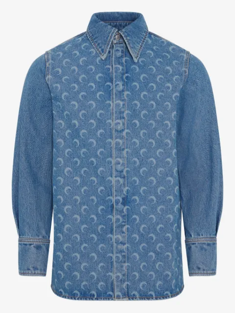 Marine Serre Moon Laser blue wash denim LS shirt