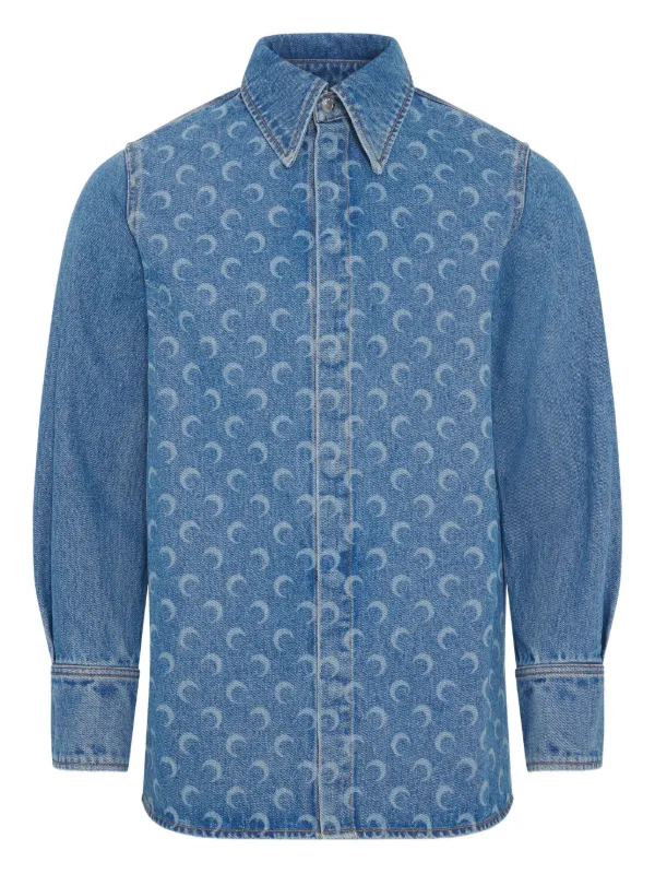 Marine Serre Moon Laser Blue Wash Denim LS Shirt | Blue | FARFETCH AO