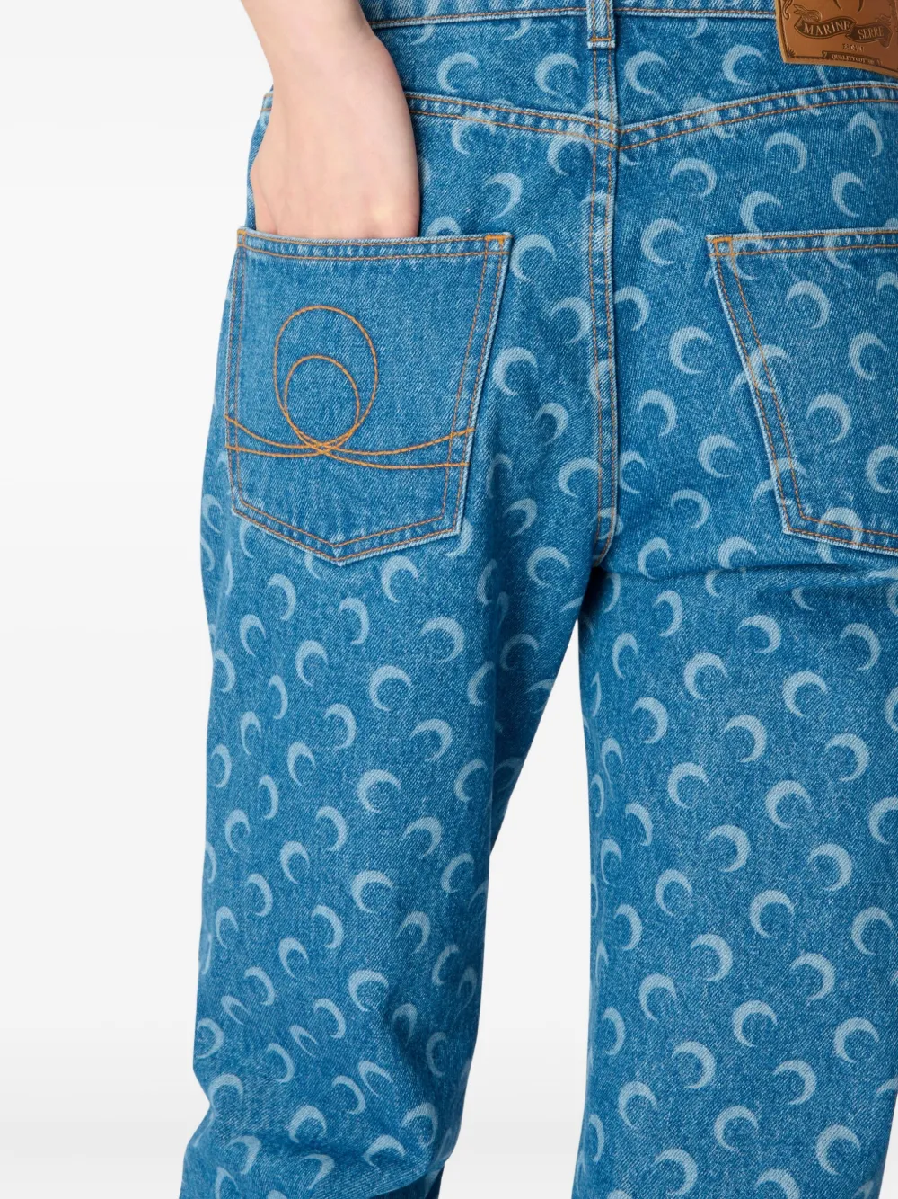 Marine Serre Lunar Print Five-pocket Denim Trousers In Blue