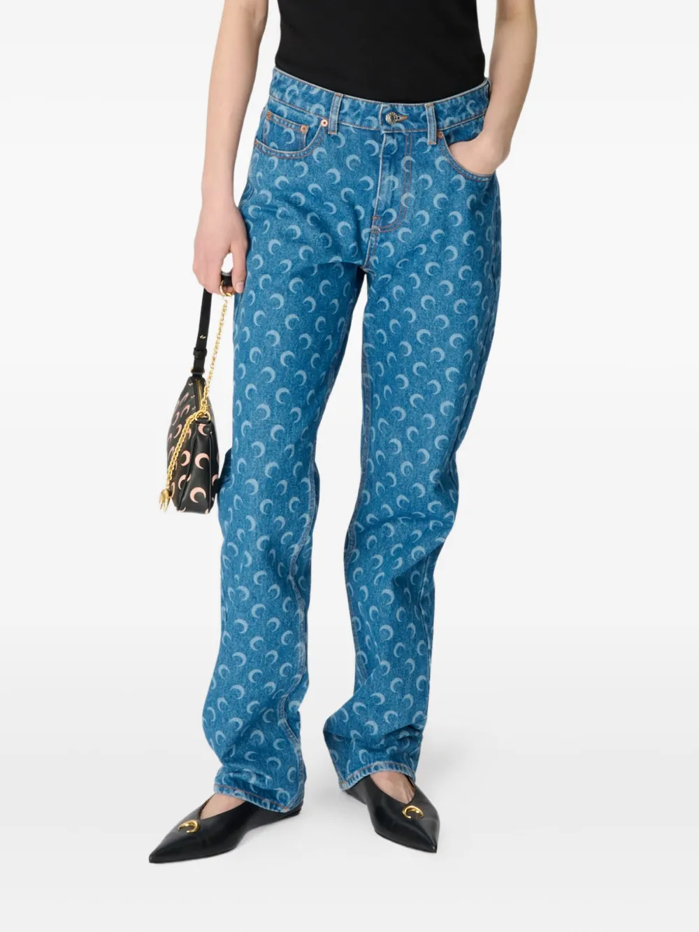 Marine Serre Lunar Print Five-pocket Denim Trousers In Blue