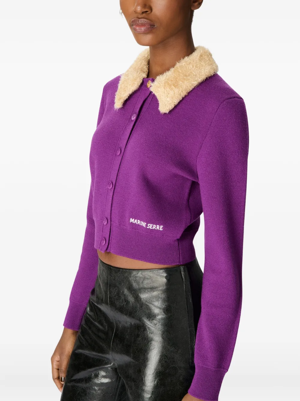 Marine+Serre+cardigan+en+laine+à+coupe+crop+-+Violet