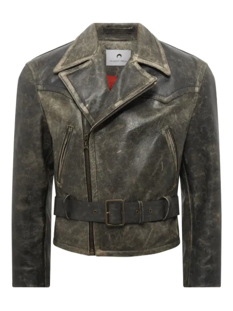Marine Serre Moon belted leather biker jacket