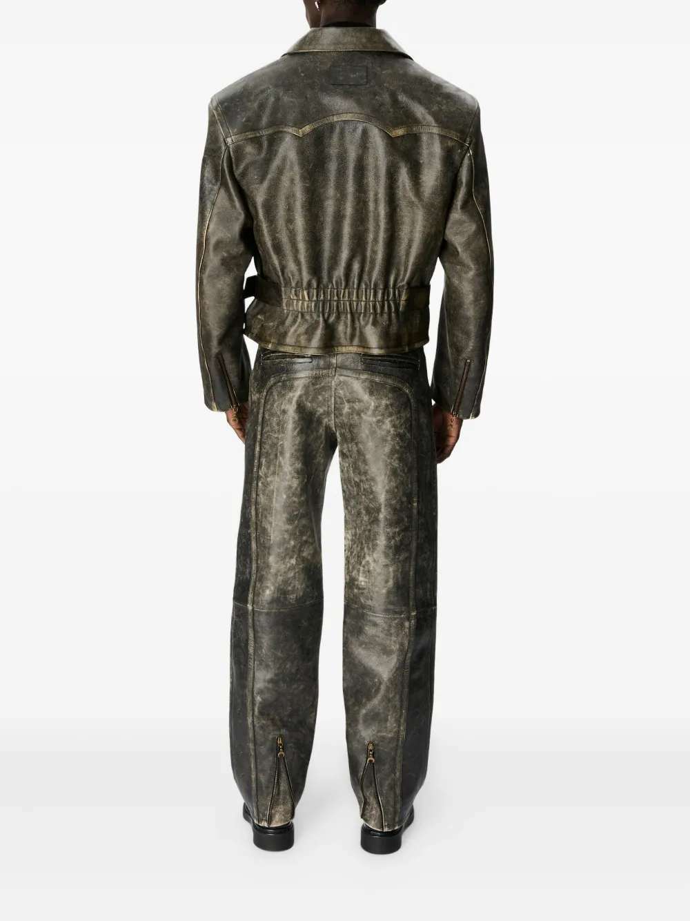 MOON 束腰皮质机车夹克