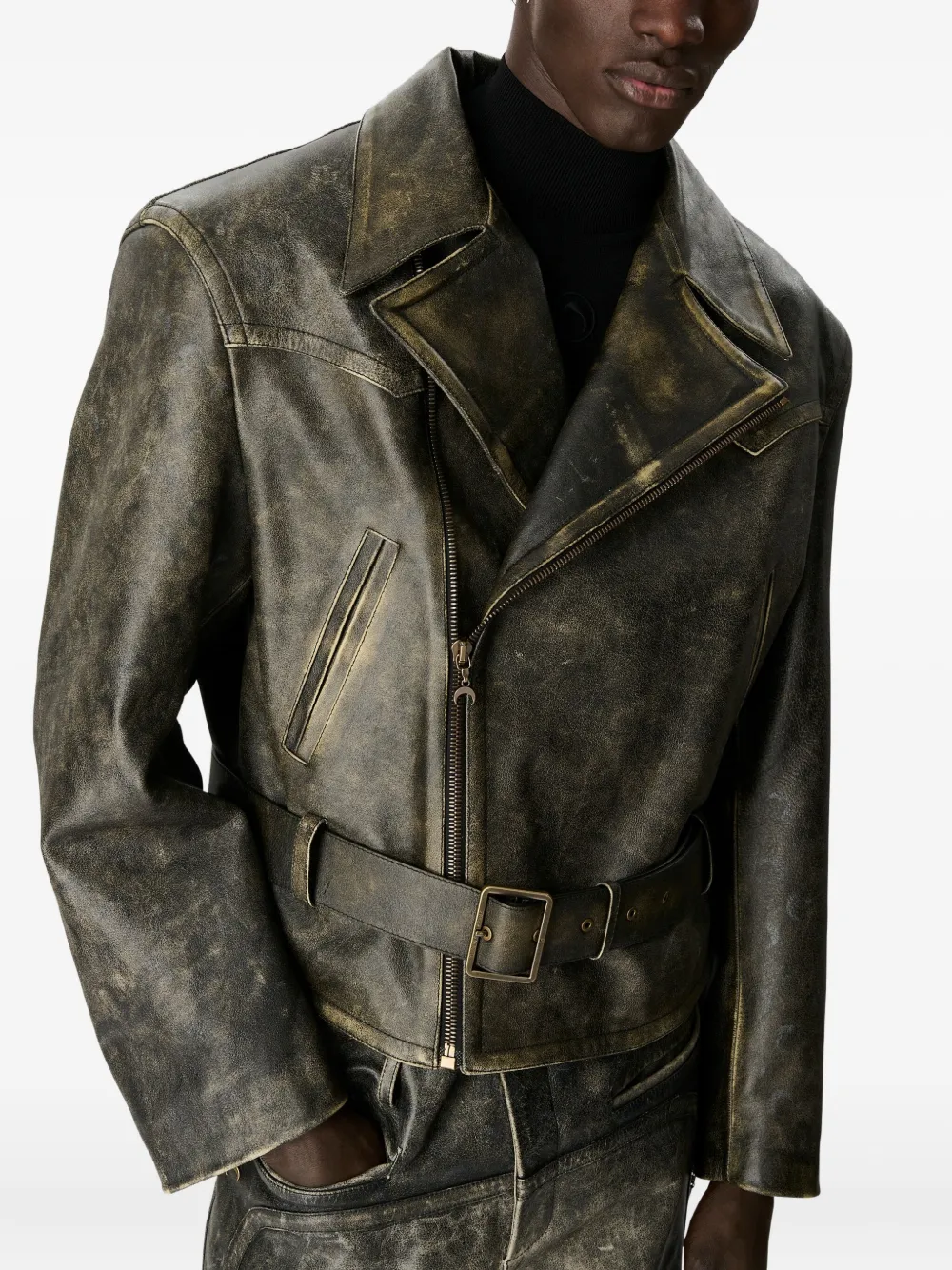 MOON 束腰皮质机车夹克