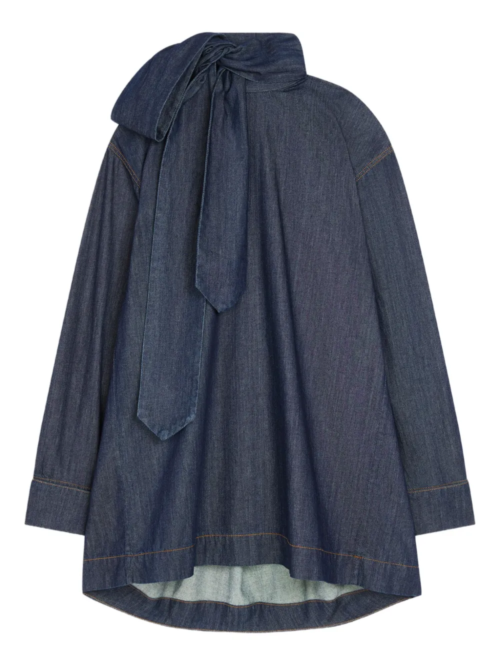 tie-neck denim blouse