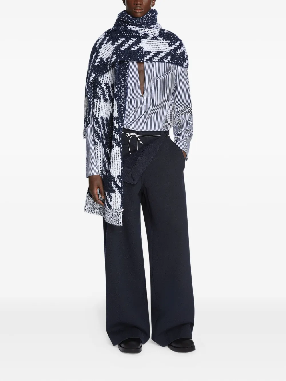 DRIES VAN NOTEN Sjaal met pied-de-poule print - Blauw