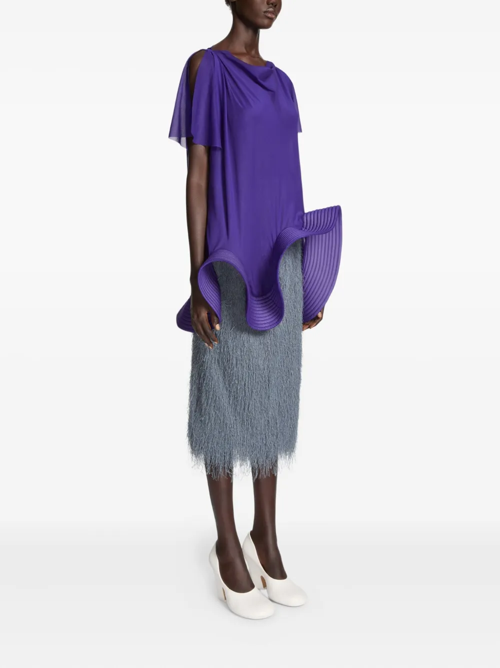 DRIES VAN NOTEN Rok met franjes Grijs