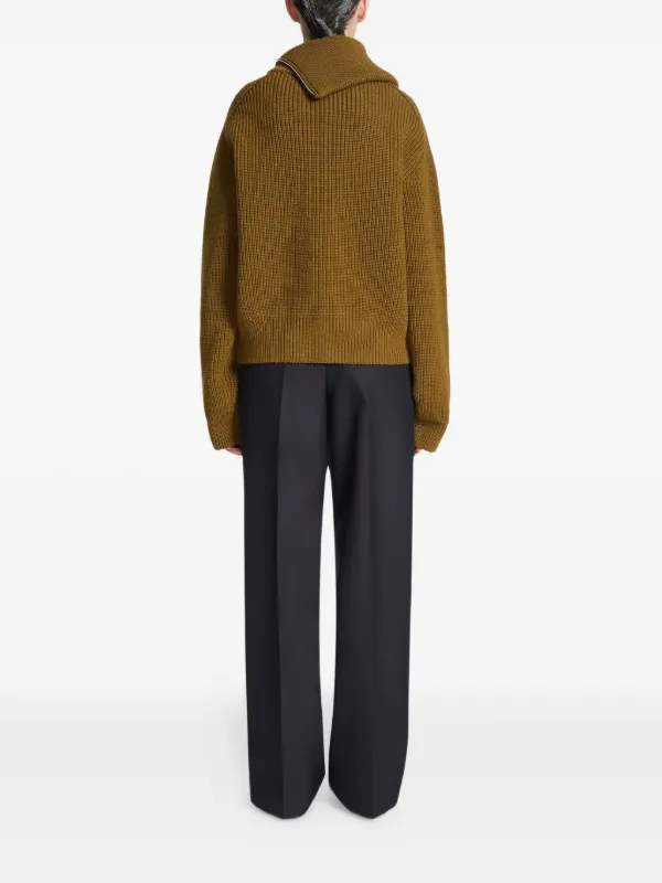DRIES VAN NOTEN Zipped high-neck Wool Sweater | Brown | FARFETCH