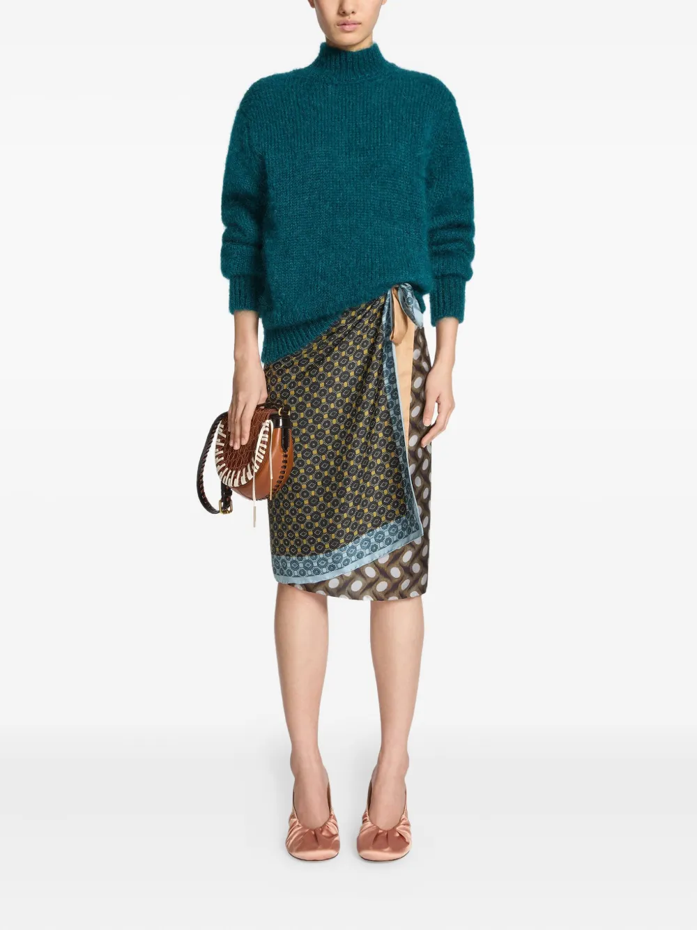 DRIES VAN NOTEN Zijden rok met patroon - Zwart