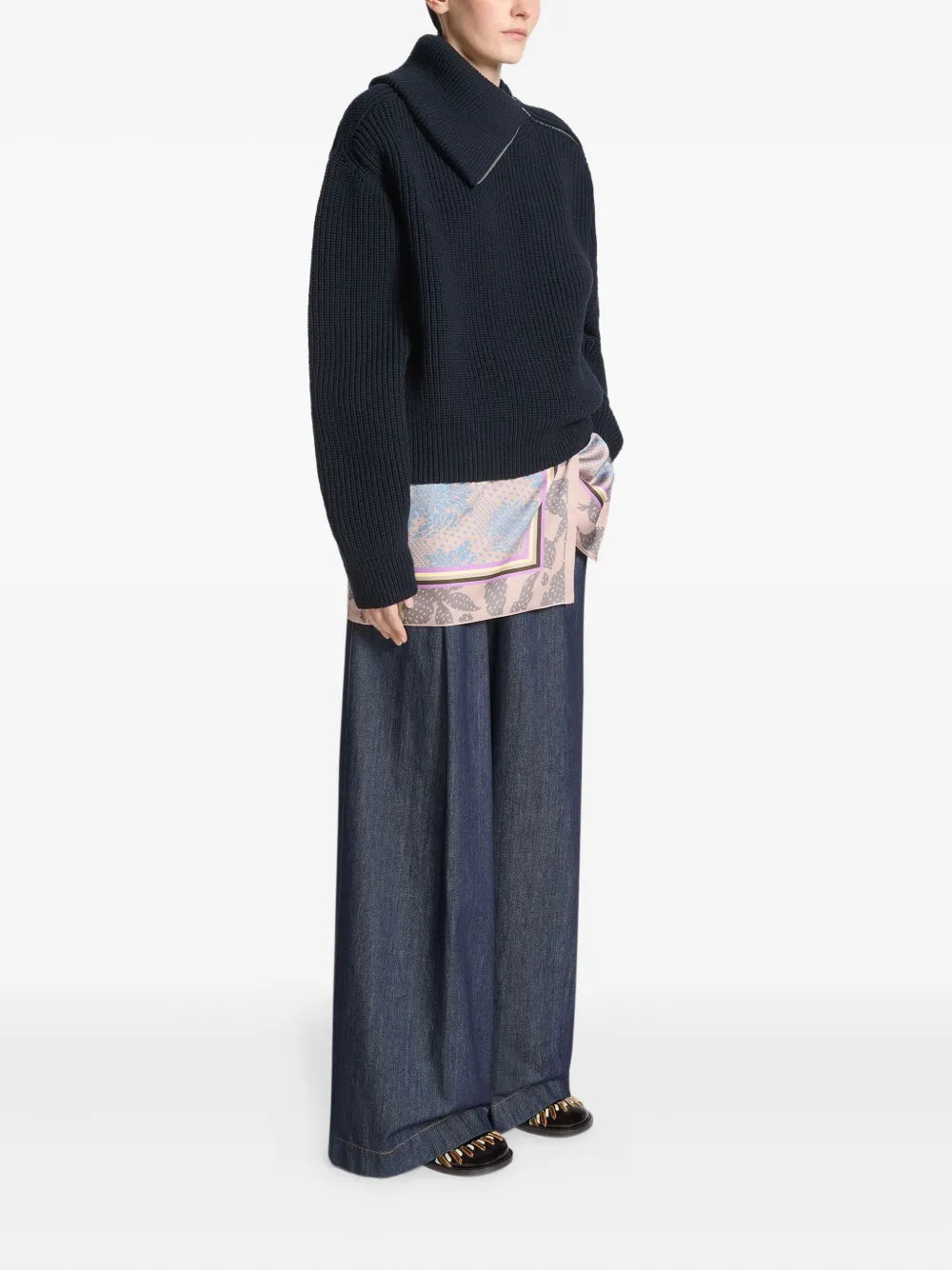DRIES VAN NOTEN Wollen trui met hoge hals en rits Zwart