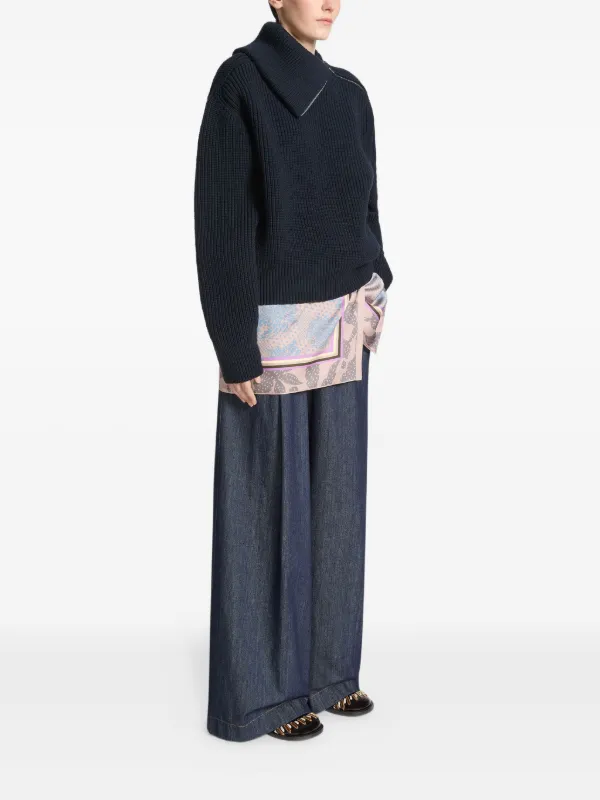 DRIES VAN NOTEN Zipped high-neck Wool Sweater | Black | FARFETCH PT