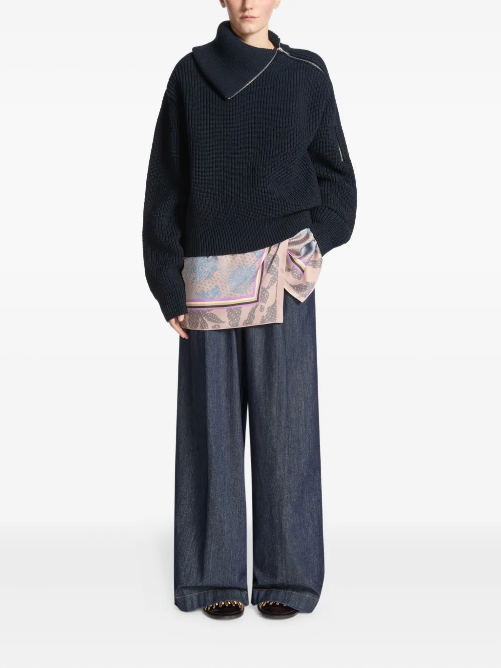 DRIES VAN NOTEN Wollen trui met hoge hals en rits Zwart