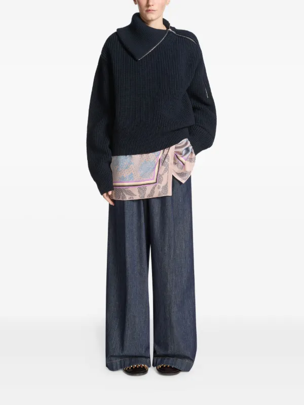 DRIES VAN NOTEN Zipped high-neck Wool Sweater | Black | FARFETCH ID 