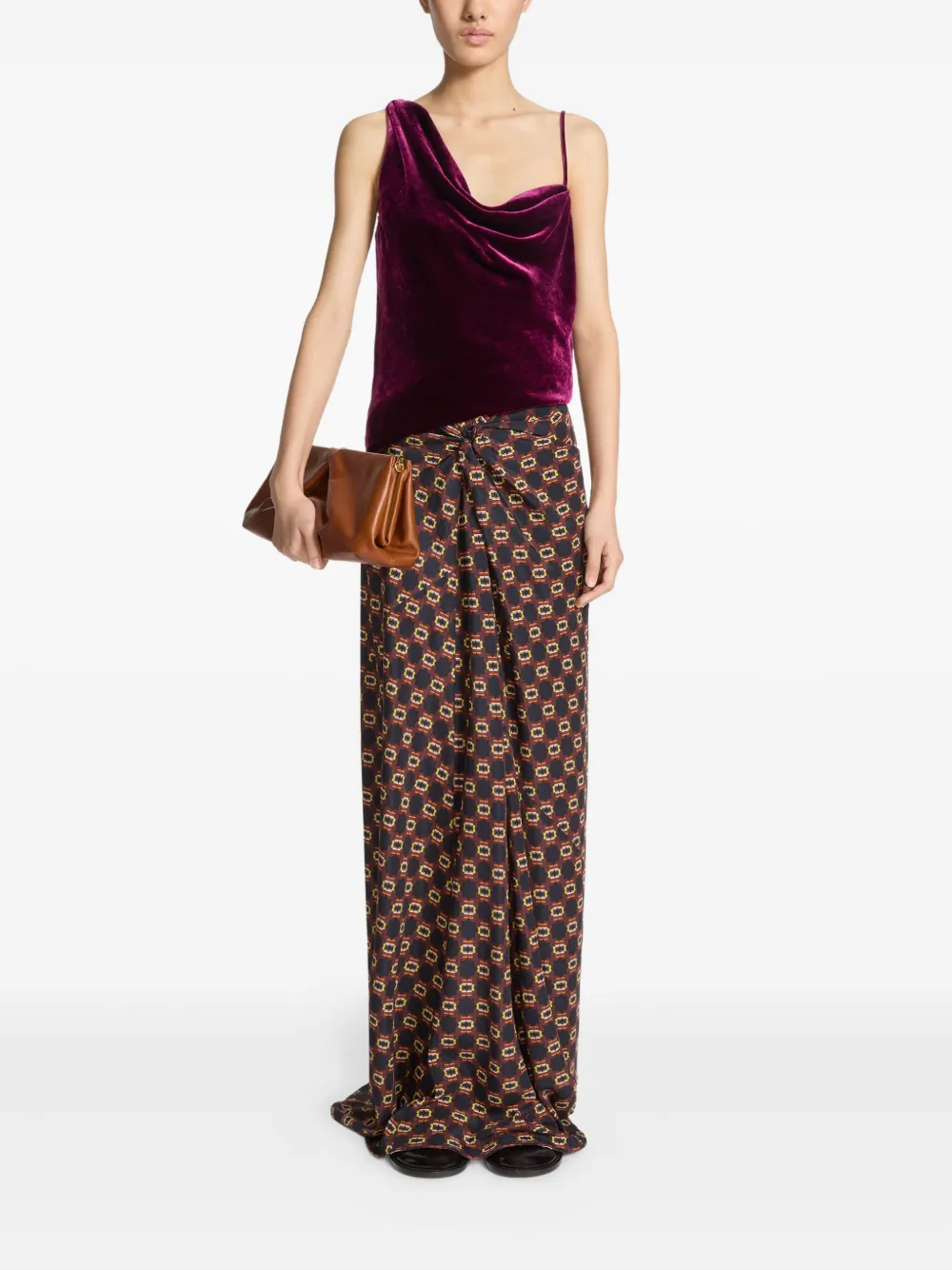 DRIES VAN NOTEN Gedrapeerde maxi-rok met strikprint - Bruin