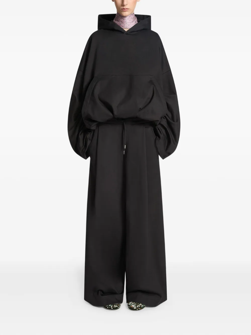 Dries Van Noten Hadium Tape Side-stripe Pleated Wide-leg Pull-on Sweatpants In Black