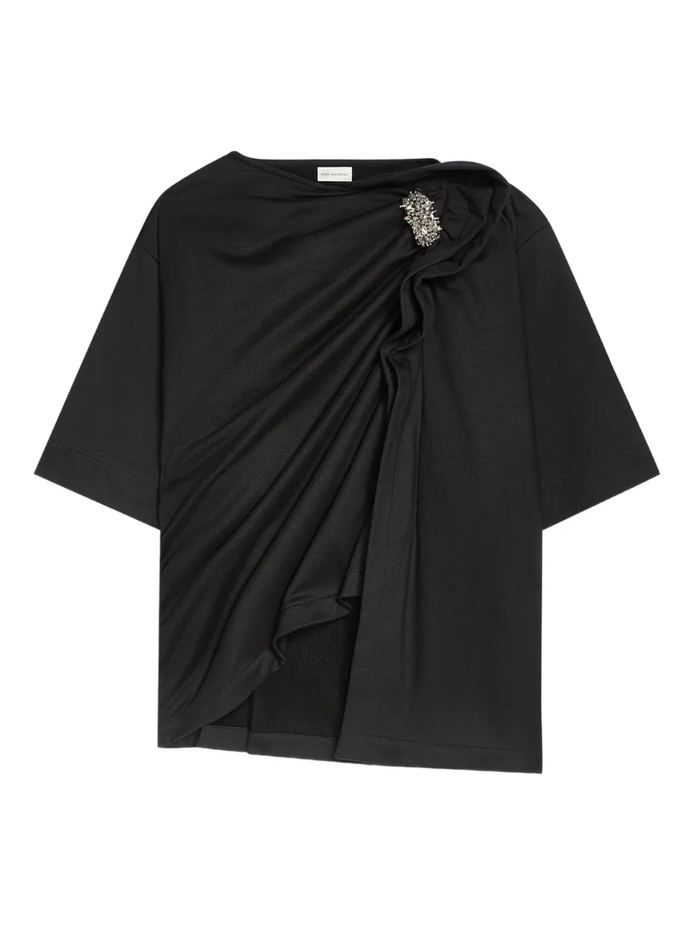 DRIES VAN NOTEN draped brooch t-shirt | Black | Image 1