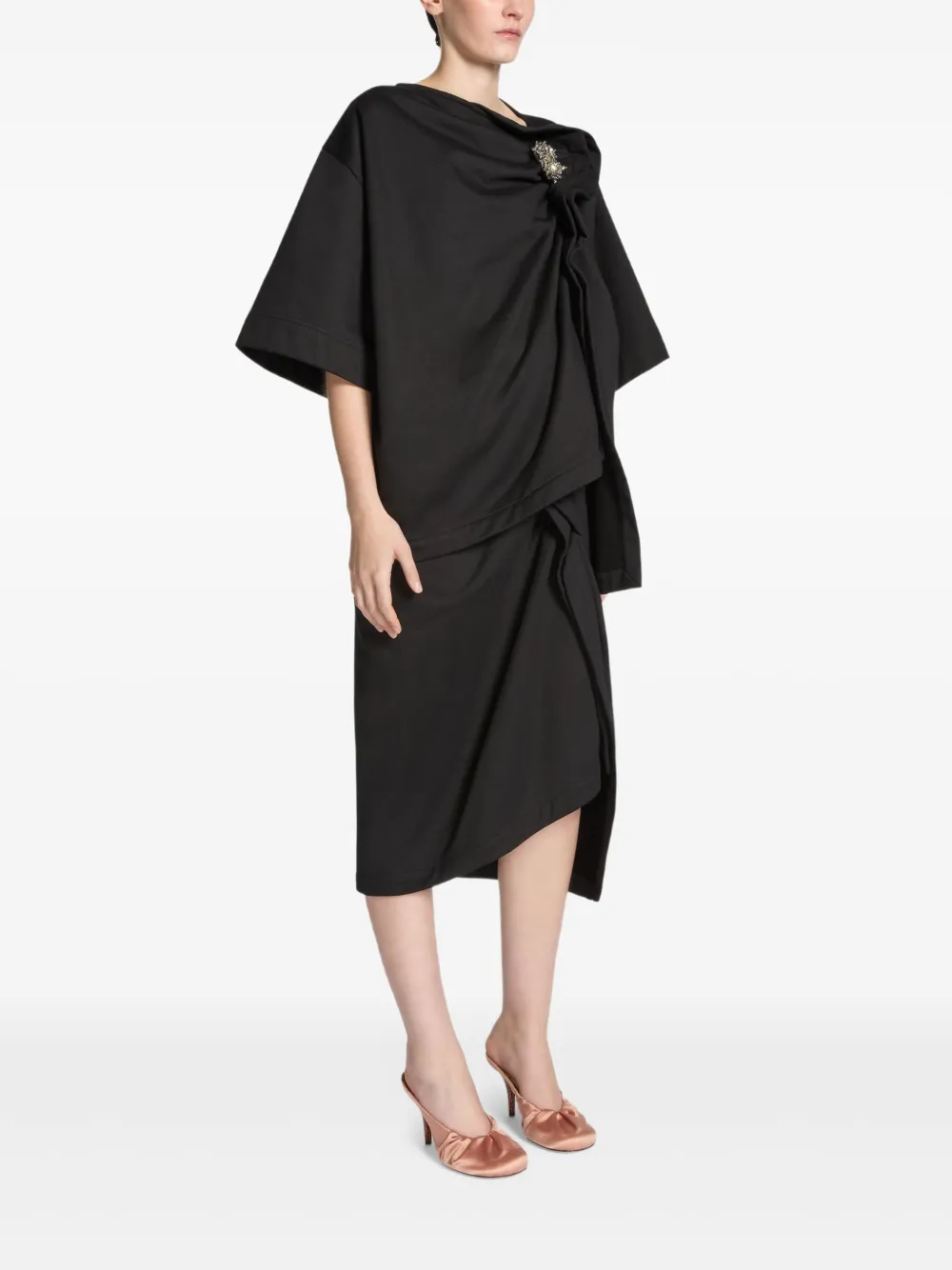 DRIES VAN NOTEN Gedrapeerd T-shirt met broche Zwart