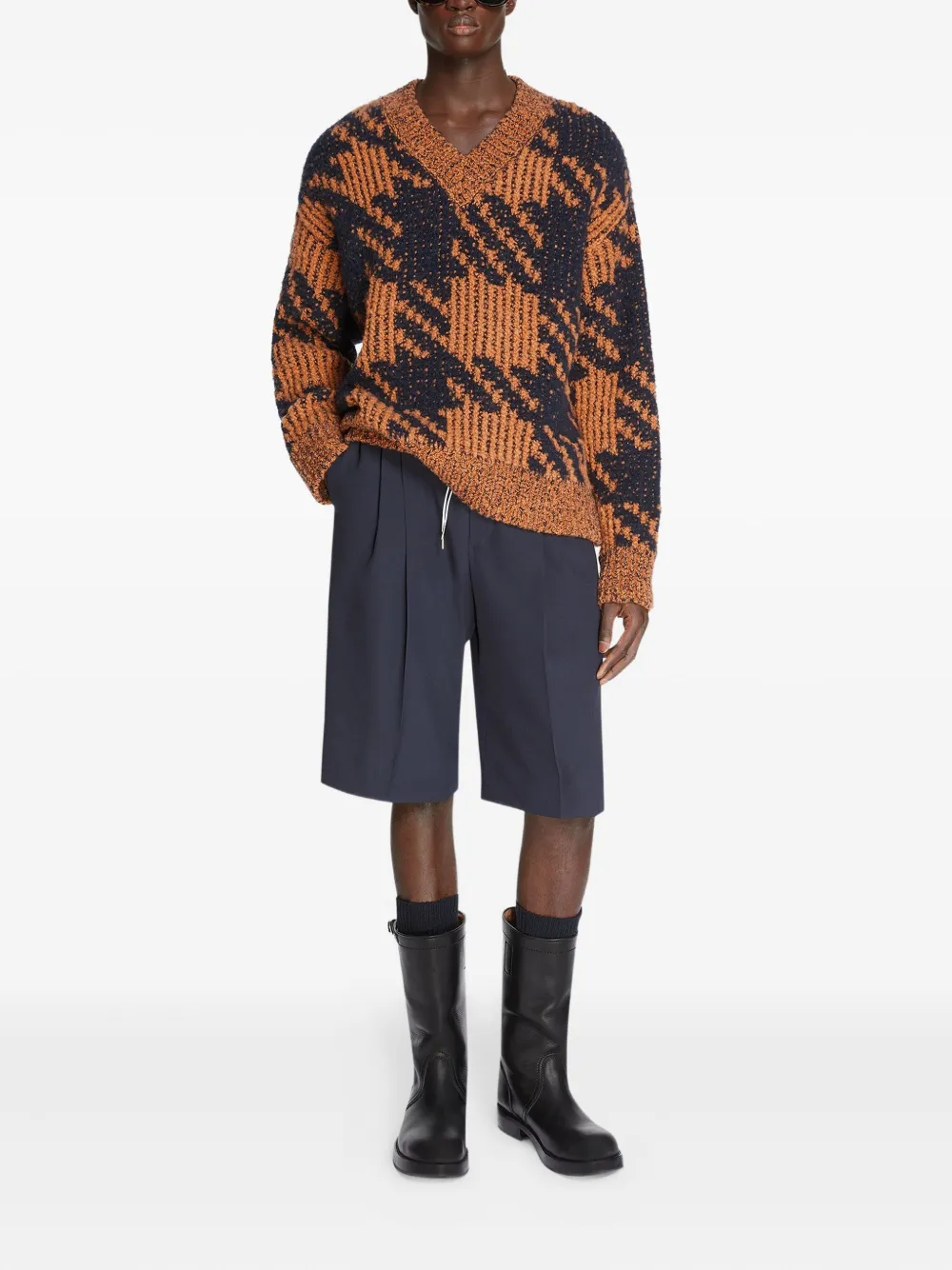 DRIES VAN NOTEN Trui met pied-de-poule print - Bruin