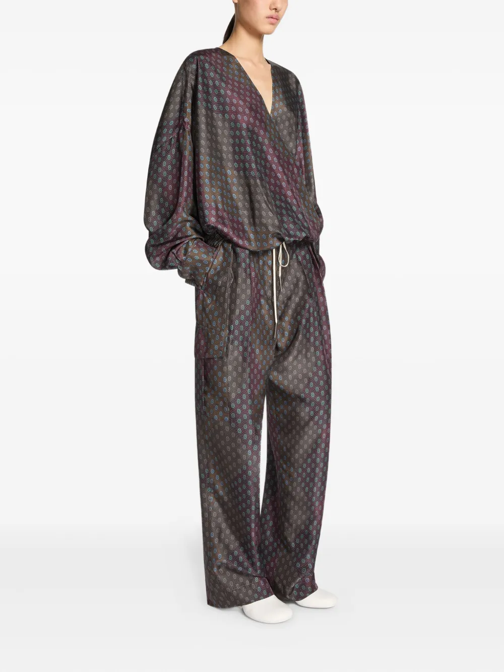 DRIES VAN NOTEN Gedrapeerde top met paisley-print Bruin