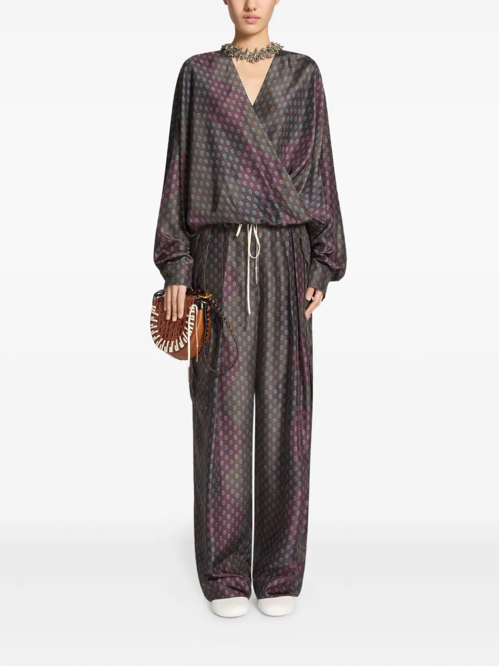 DRIES VAN NOTEN Gedrapeerde top met paisley-print - Bruin