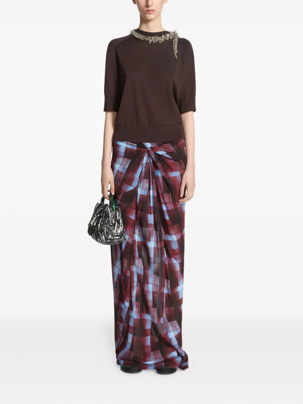 DRIES VAN NOTEN Gedrapeerde geruite rok - Rood