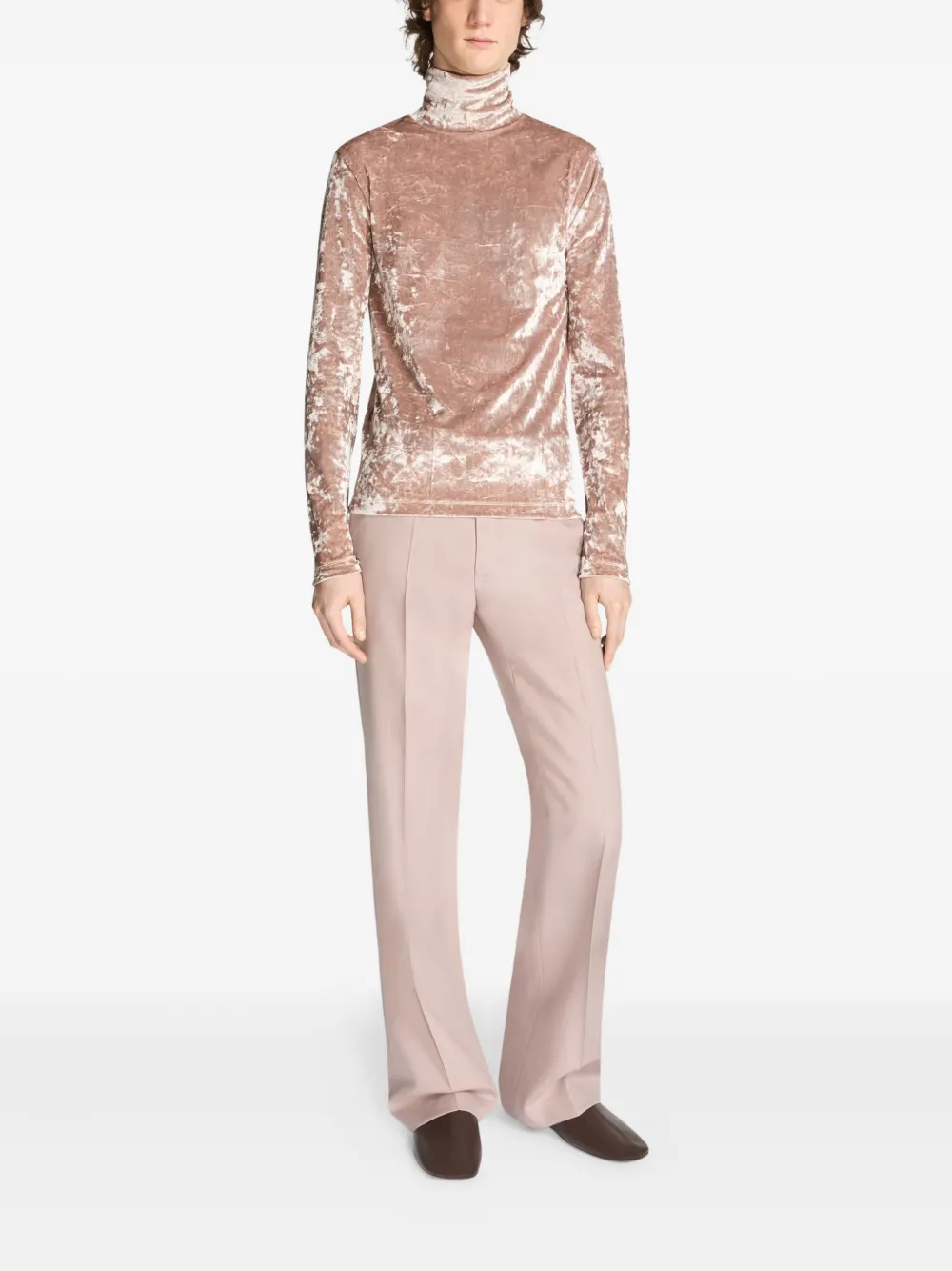 DRIES VAN NOTEN Fluwelen T-shirt met hoge hals - Roze