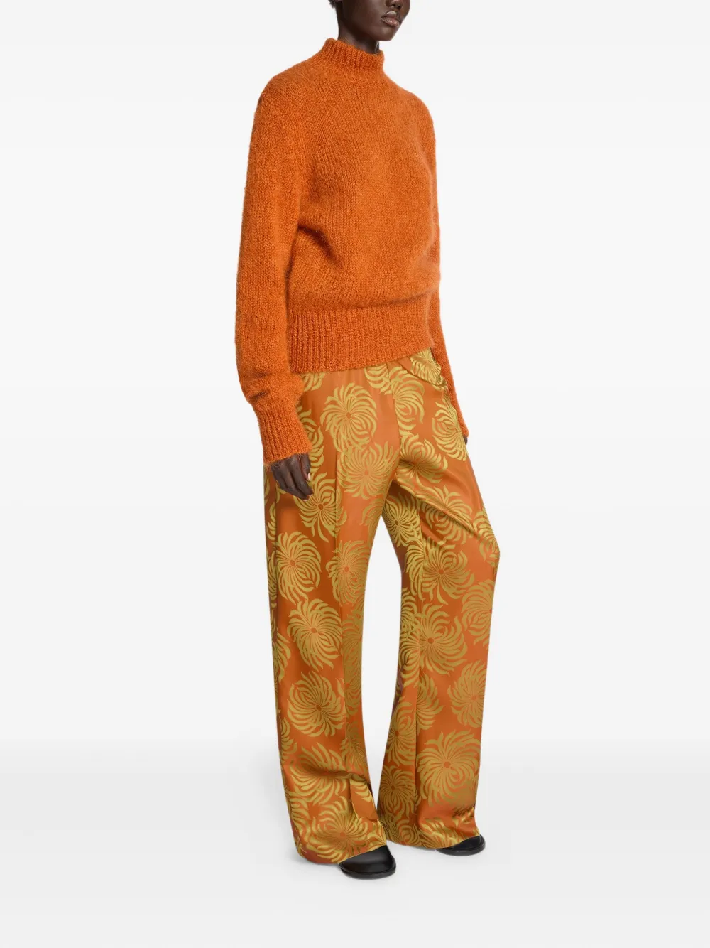 DRIES VAN NOTEN Elastische broek met bloemenprint Oranje