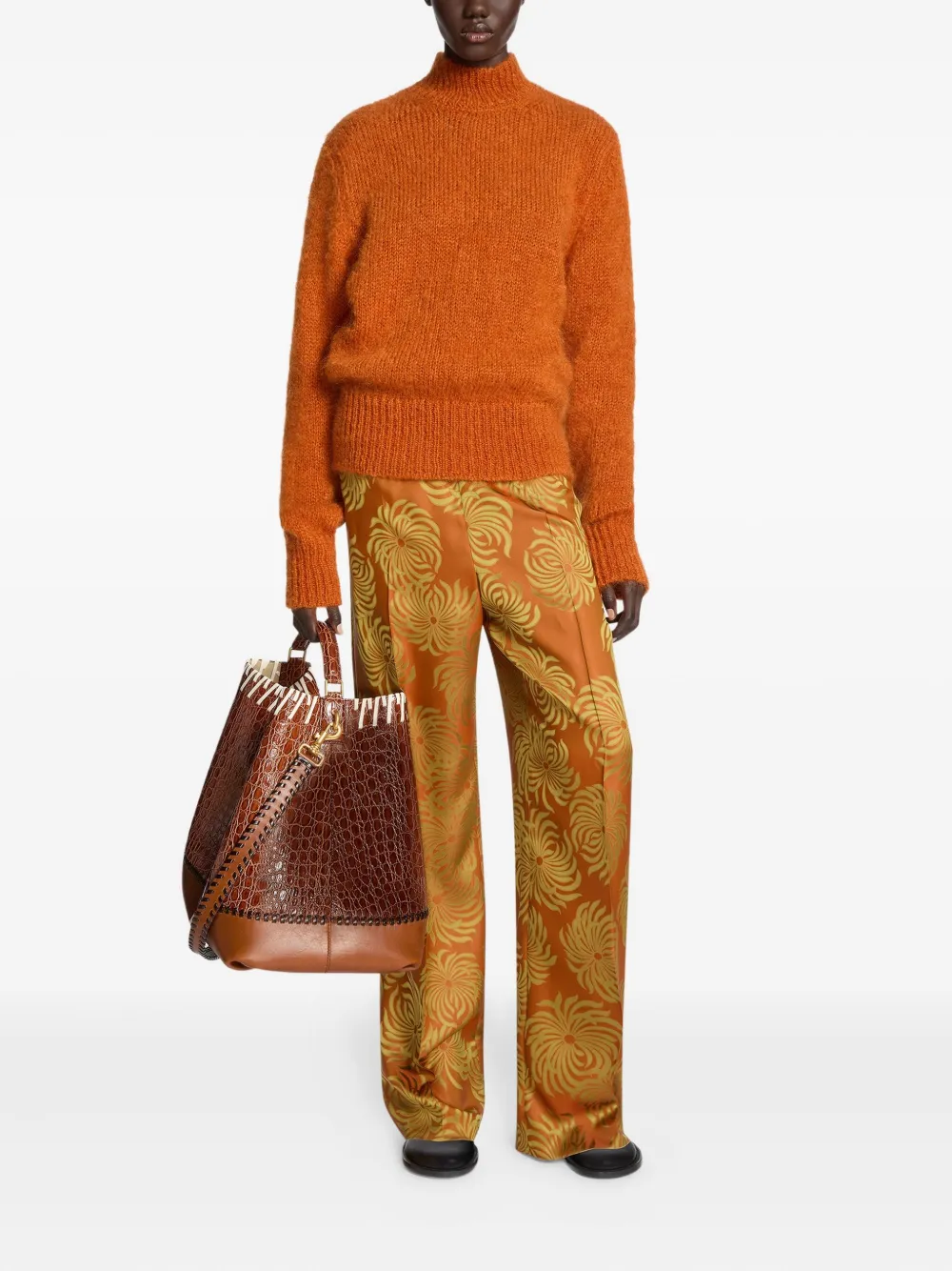 DRIES VAN NOTEN Elastische broek met bloemenprint Oranje