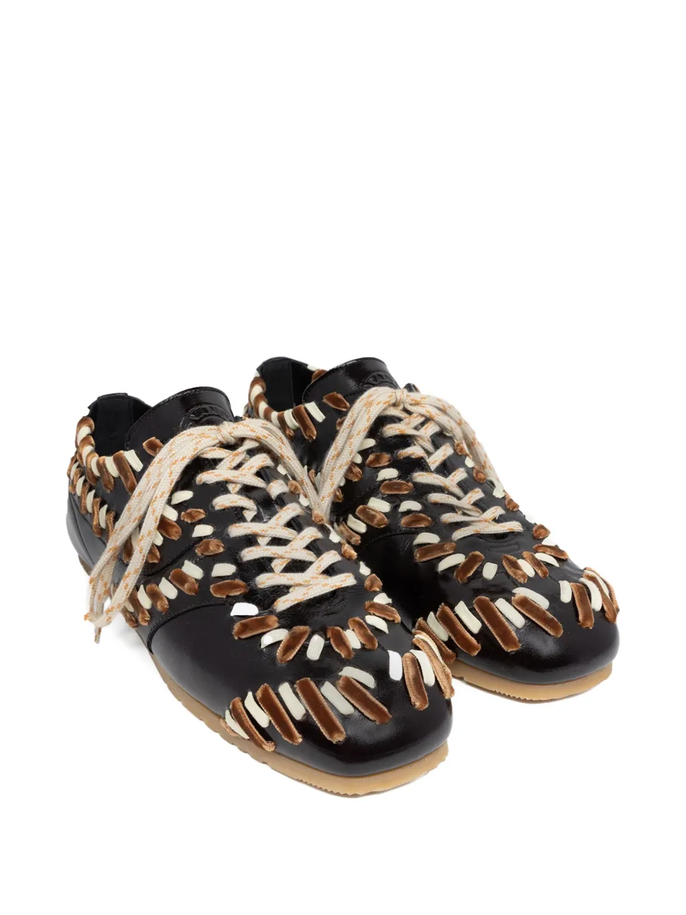 DRIES VAN NOTEN Leren sneakers verfraaid met fluwelen - Zwart
