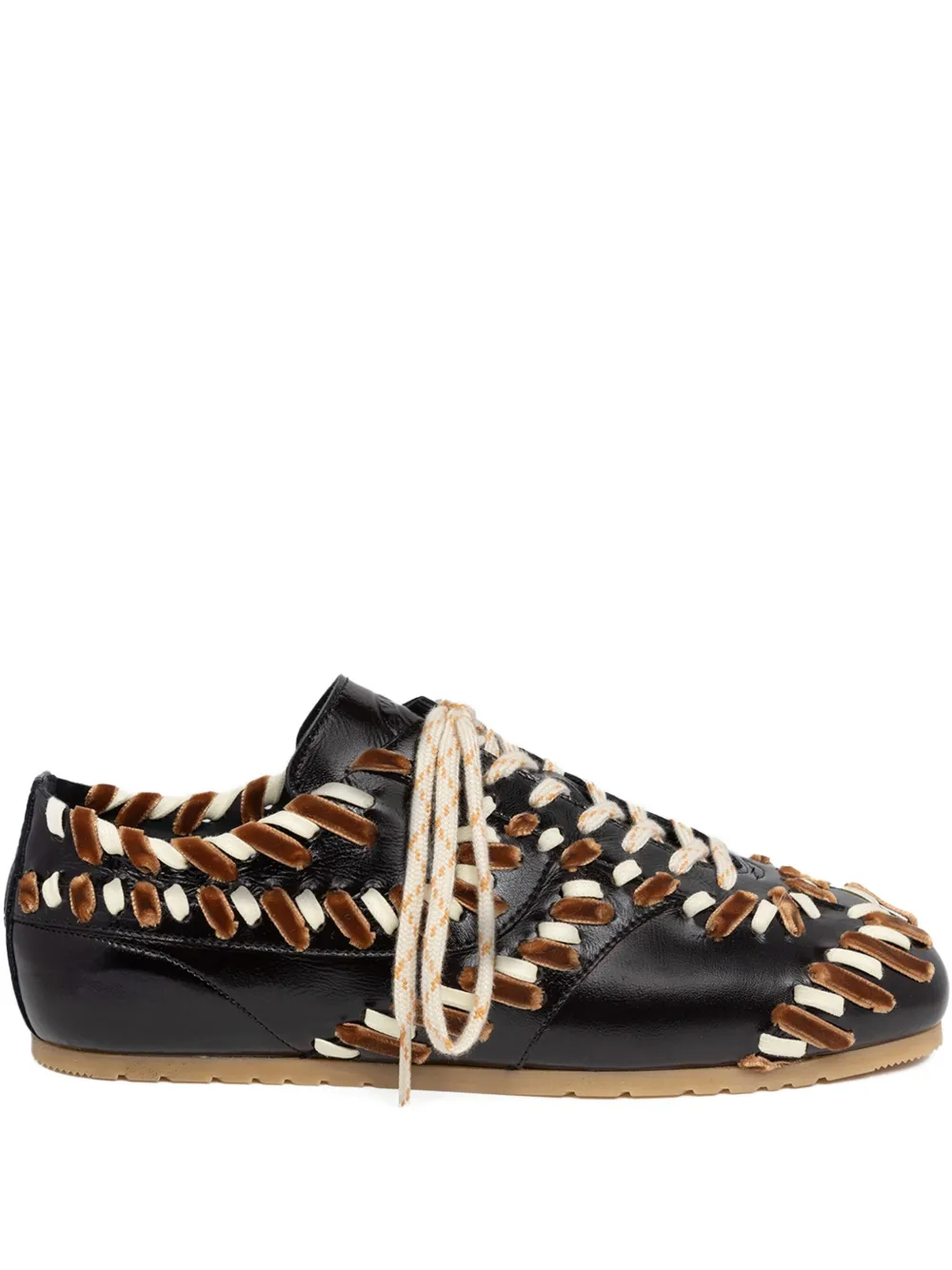 DRIES VAN NOTEN velvet-embellished leather sneakers Black