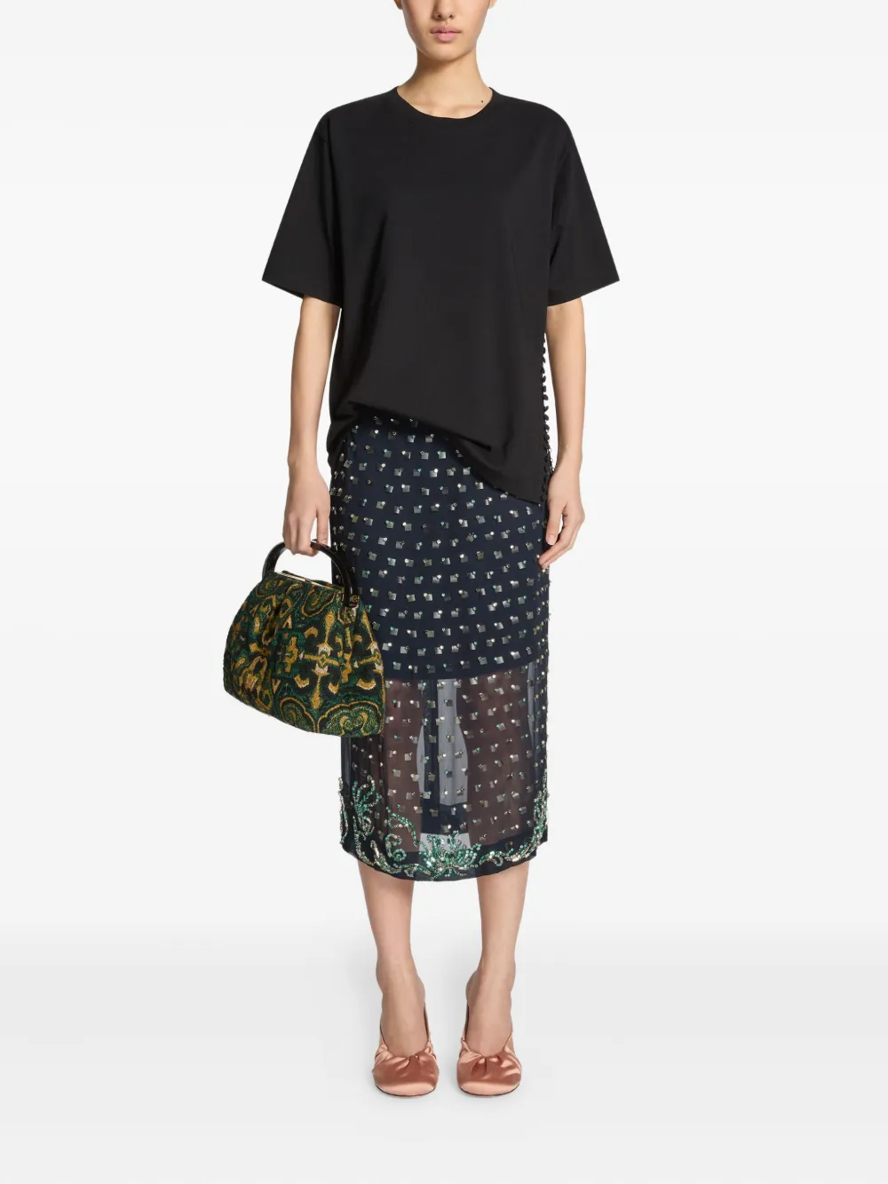 DRIES VAN NOTEN Rok met doorzichtig vlak verfraaid met stras - Blauw
