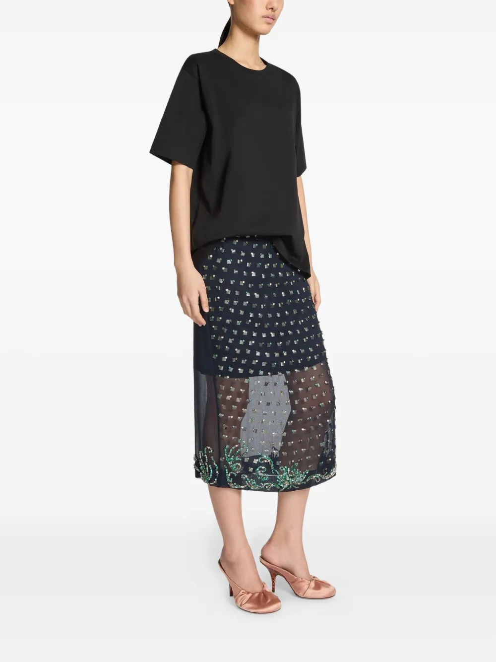 DRIES VAN NOTEN Rok met doorzichtig vlak verfraaid met stras Blauw