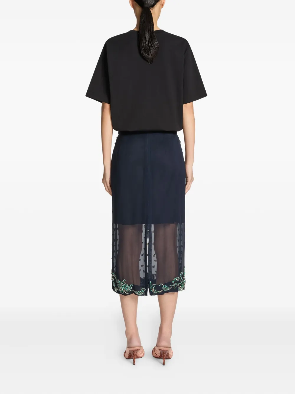 DRIES VAN NOTEN Rok met doorzichtig vlak verfraaid met stras Blauw