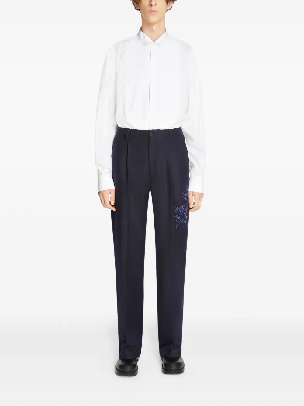 DRIES VAN NOTEN Broek met geborduurde bloemen - Blauw