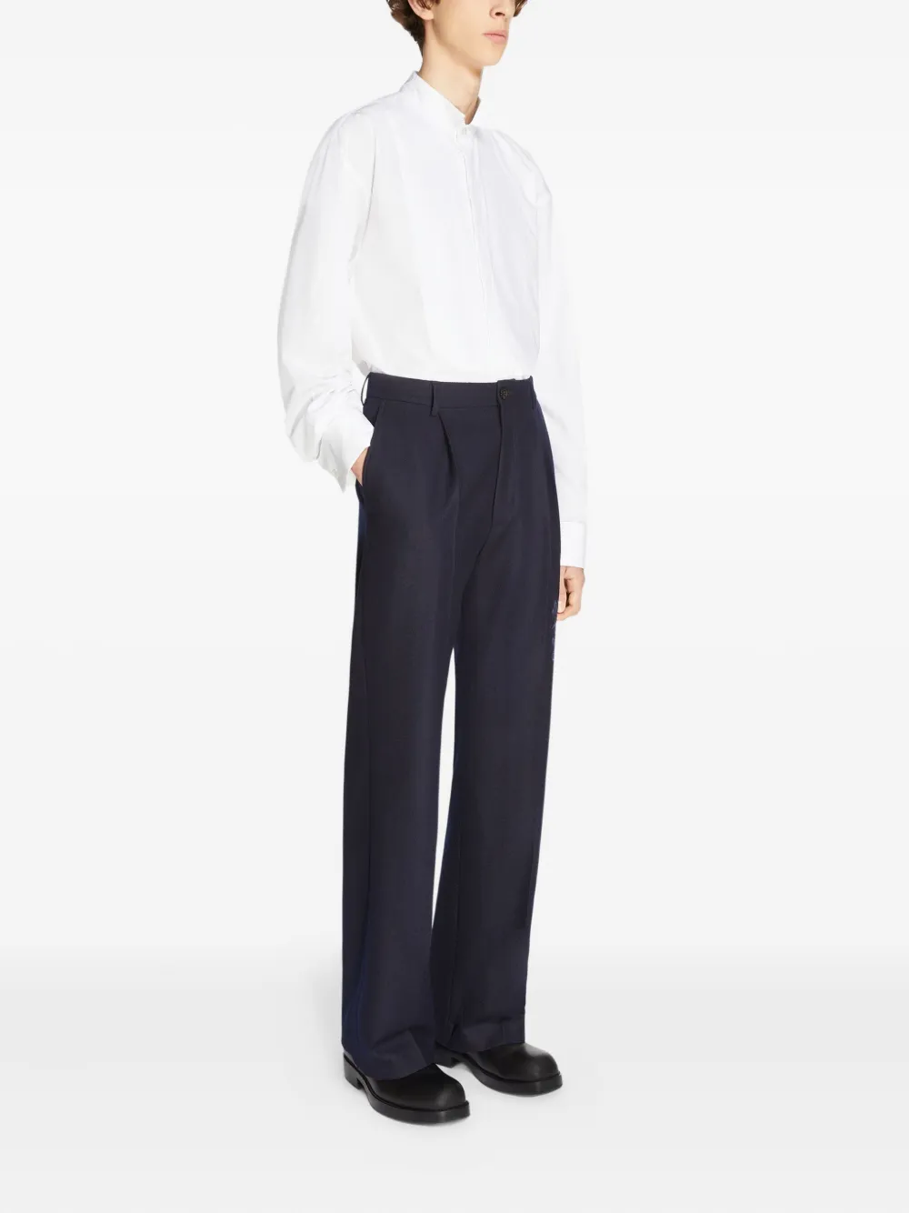 Dries Van Noten Floral-embroidered Wool Trousers In Blue