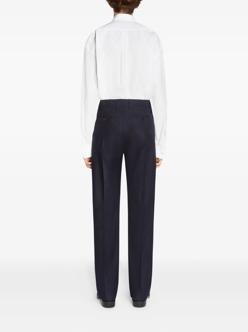 Dries Van Noten Floral-embroidered Wool Trousers In Blue