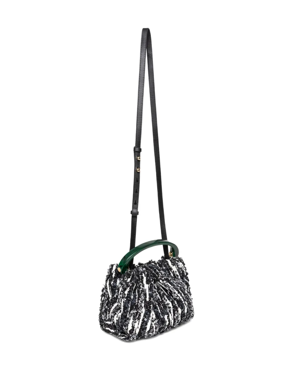 Dries Van Noten Small Pleated Jacquard With Resin Handle Bags In Black