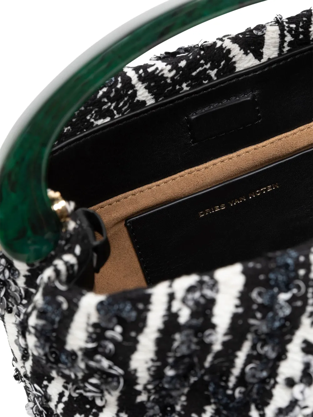 Dries Van Noten Small Pleated Jacquard With Resin Handle Bags In Black