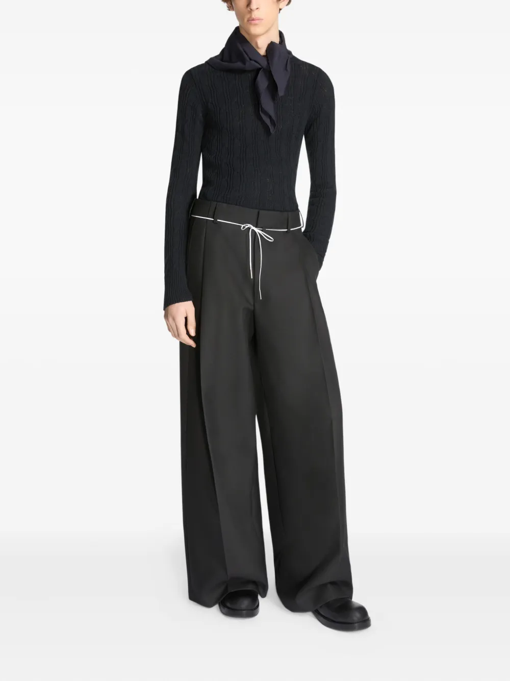 DRIES VAN NOTEN Kabelgebreide wollen trui - Zwart