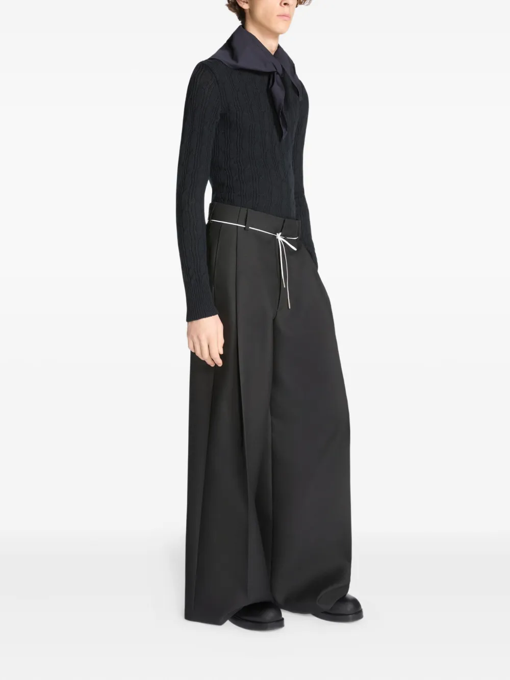 DRIES VAN NOTEN Kabelgebreide wollen trui Zwart