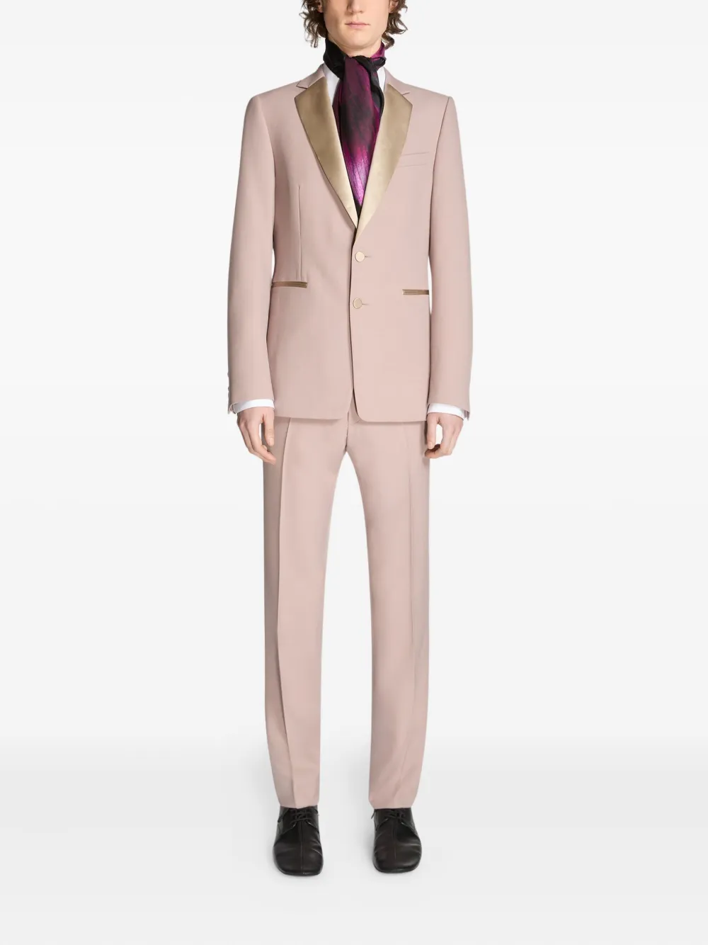 DRIES VAN NOTEN Wollen pak met satijnen revers Roze