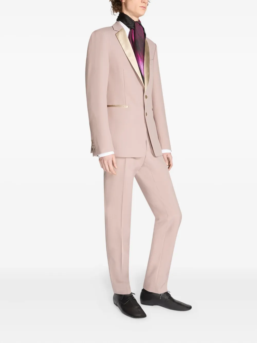 DRIES VAN NOTEN Wollen pak met satijnen revers Roze