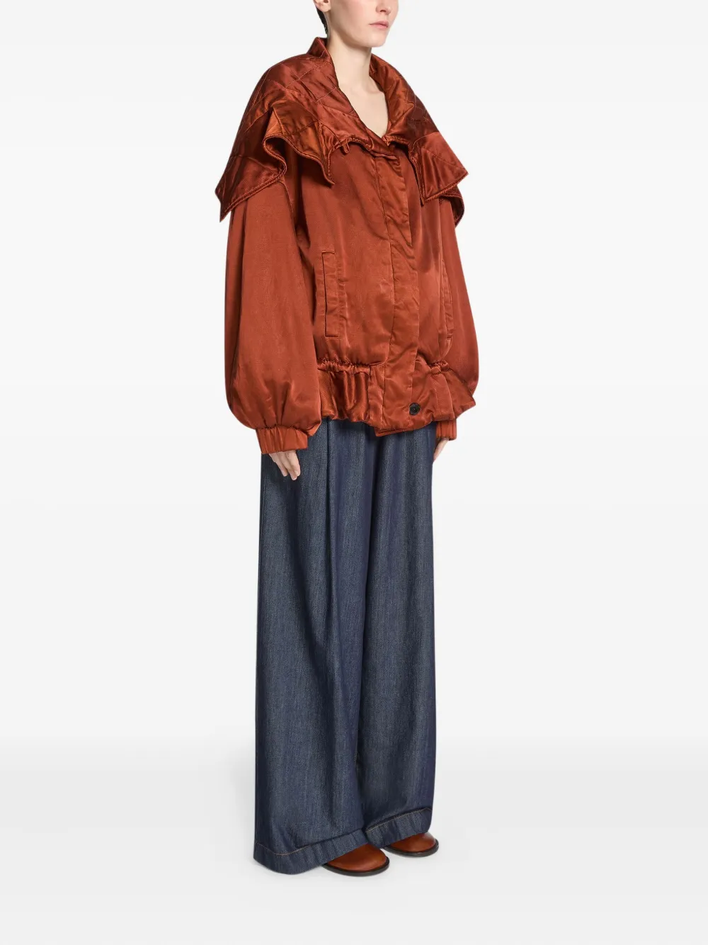 DRIES VAN NOTEN Gewatteerd jack met ruches Bruin