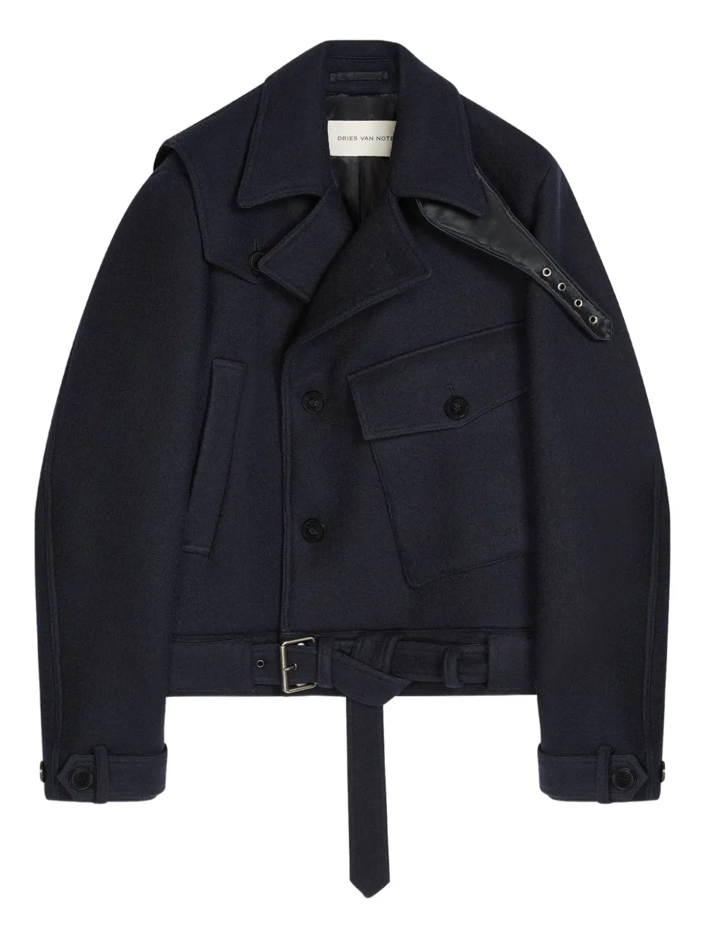DRIES VAN NOTEN abrigo con doble botonadura y cinturón | negro | Image 1